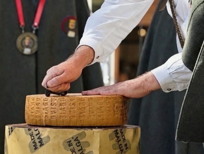 Taglio forma Asiago DOP PRODOTTO DELLA MONTAGNA 10 ANNI
